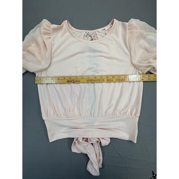 Francesca’s MI AMI Blush Crochet Puff Sleeve Tie Back Blouse Women’s SZ SM NWT - Picture 7 of 9